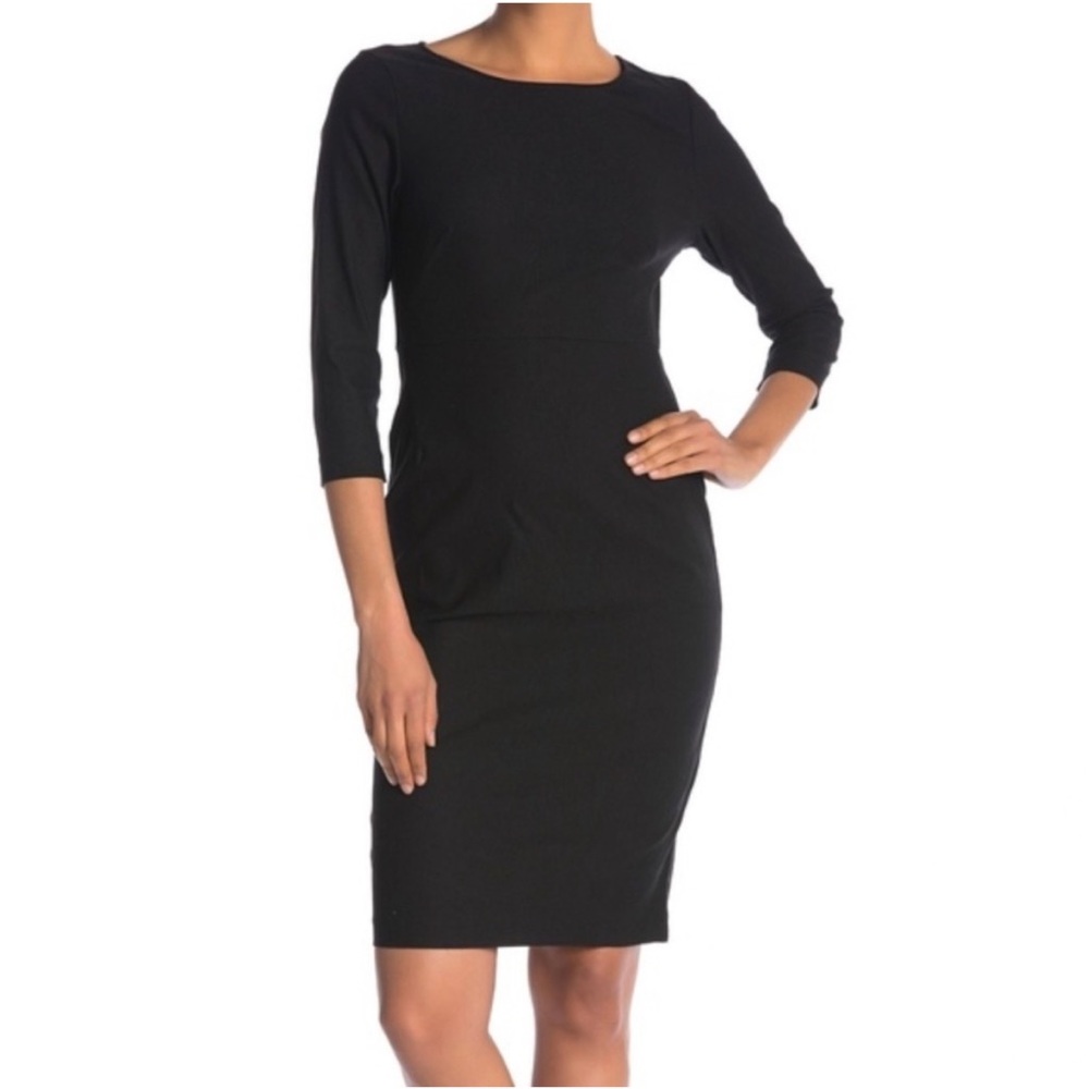 Jarbo Black Midi Long Sleeve Ruched Lima Cotton Dress- Size 36